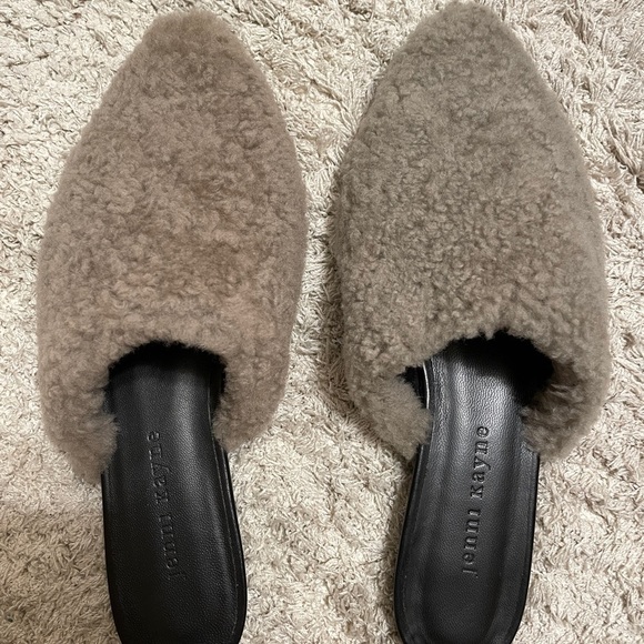 NWOB Jenni Kayne Shearling Fur Trim Slip On Mules Clog Smoke Size 36 - Picture 9 of 9